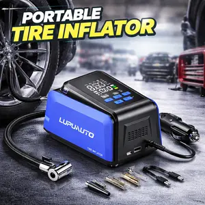 Portable Tire Inflator Air Compressor – Fast Auto Tire Pump with LED Light, 4 Preset Modes for Car, Motorcycle, Bike & Sports Balls bank power