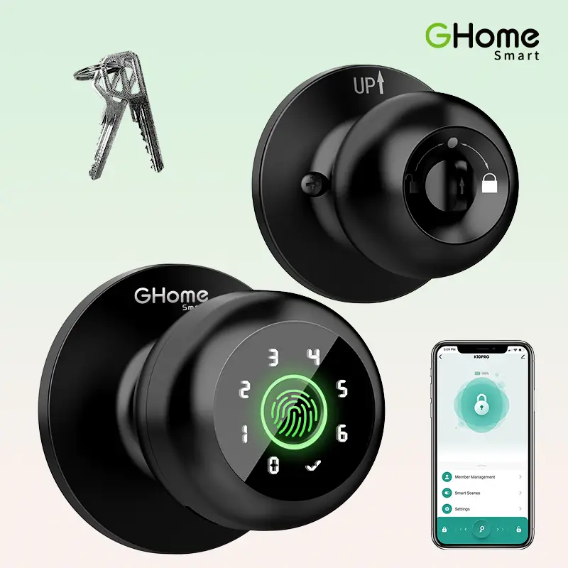 GHome Smart 4 in 1 Smart Fingerprint Door Knob with Keypad Smart Door Lock, Biometric Door Knobs & App Control, Keyless Entry Door Lock Great for Home