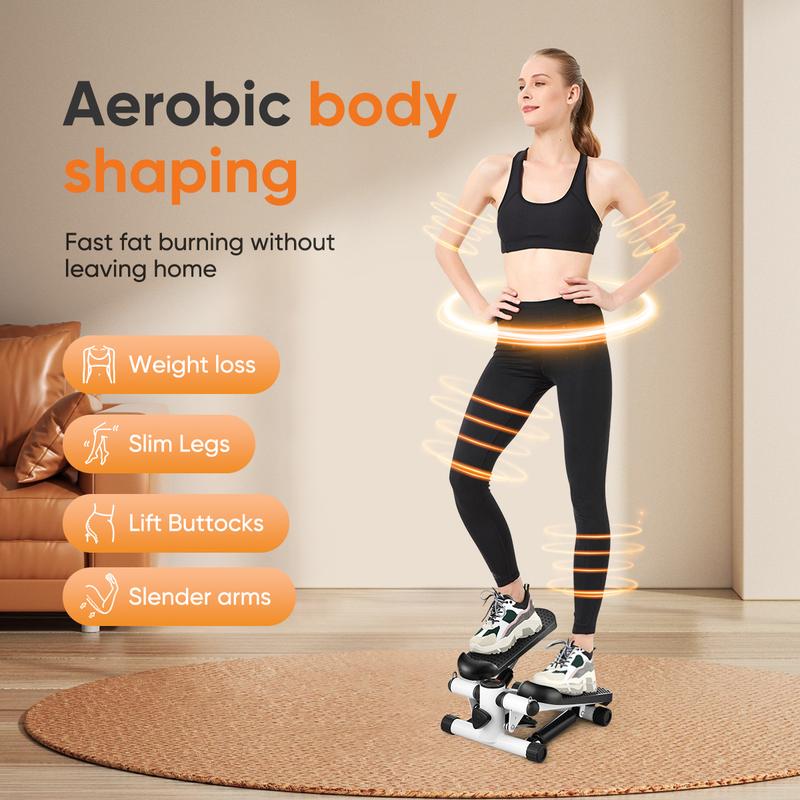 Steppers for Exercise at Home, Mini Stair Stepper with Resistance Bands,Adjustable Height Twist Stepper with 350lbs Loading Capacity, Exercise Equipment for Full Body Workout