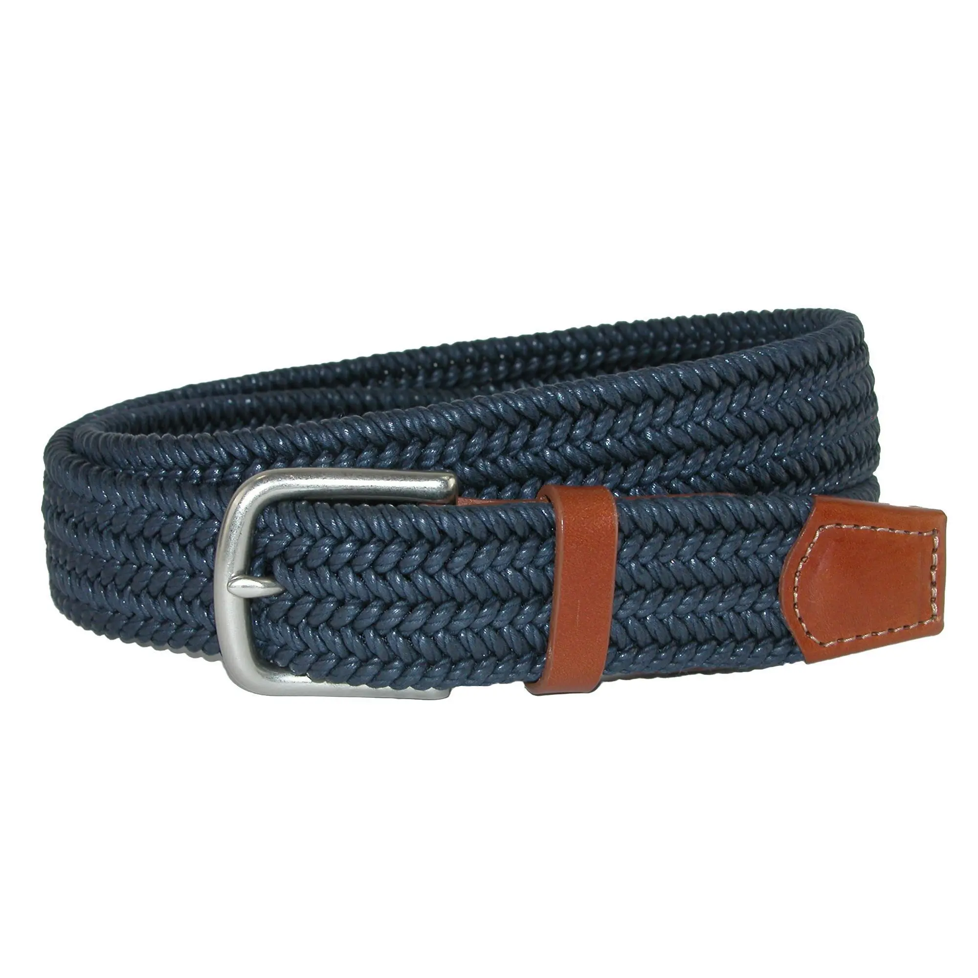 CrookhornDavis Men's Boca Braided Waxed Cotton Stretch Belt with Vegetable Tan Leather Trim, Adjustable Fit - Handmade in USA, Adjustable Stretch Belt, Elastic Band, Belts