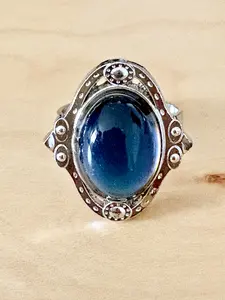 Obsidian Crest Deep Blue Silver-Plated Statement Ring