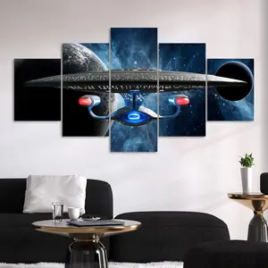 Star Trek Spaceship Pattern Canvas Painting, Space Theme Design, 5 Counts/set Modern Wall Art Painting, Wall Art Decor for Home Living Room Bedroom Office, Ornaments