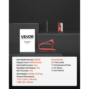 VEVOR Digital Multimeter, 6000-Count TRMS DC/AC Voltmeter Current Tester, Professional NCV Multimeter for Current Voltage Resistance Capacitance Duty-Cycle Tempetature Diodes Continuity Live Wire Test
