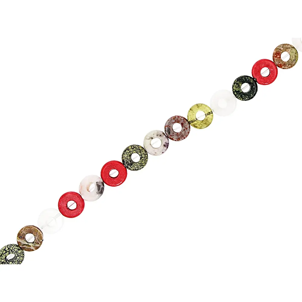 JTV Multi-Stone 10mm Donut Shaped Bead Strand Approximately 15-16" in Length