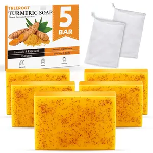 5 Pack Turmeric Soap, 80g Kojic Acid and Turmeric Soap Bar, Gently Clean the Face, Contains Retinol, Collagen, Vitamin C, Shea Butter, Used for Face & Body, SLS Free