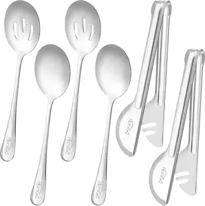 HANSGO 6PCS Stainless Steel Serving Utensils Set, Large Serving Spoons, Slotted Spoons, Metal Tongs for Appetizer, Salad, Reusable Utensils Set for Buffet Catering Banquet Wedding Party Outdoor Events