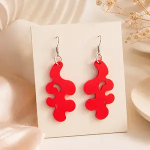 Red Abstract Acrylic Earrings – Lightweight Statement Earrings woman fashionable