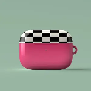 Pink Checkerboard AirPods Case, Black White Check Pattern AirPods Cover, Y2K Aesthetic, Protective Hard Case, Stocking Stuffer, Clip Included