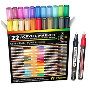 22 Pack Pro Acrylic Paint Markers Set 0.7mm Extra Fine Tip for Rock Painting, Glass, Mugs, Wood, Metal, Canvas, Projects, Non Toxic, Waterbased, Quick Drying,Rich Selection of 13 Color Series Available.