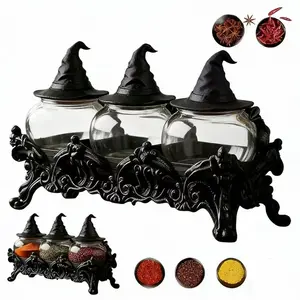 Witch-Themed Spice Jars Set, Vintage Style Kitchen Storage Containers, Multifunctional for Spices Herbs Salt, Unique Home Decor