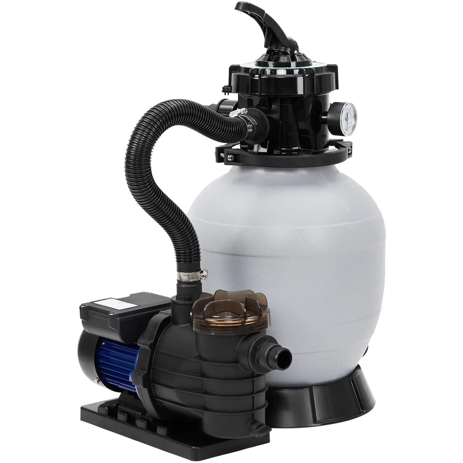 Sand Filter Pump, 19 inch for Above Ground Pool, 1.5HP 6075GPH, Swimming Pool Filter System with Timer, 7-Way Valve, Large Strainer Basket, Pool Pump Replacement, Leak-Resistant,Grey