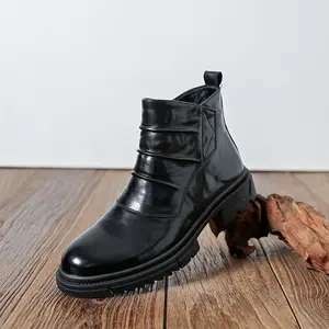 Men’s retro everyday dress short boots with a thick low chunky heel and non-slip sole; heel lift loop design; suitable for formal and casual wear—ideal for office, wedding receptions, dates, driving, outdoor activities, and streetwear; versatile for every