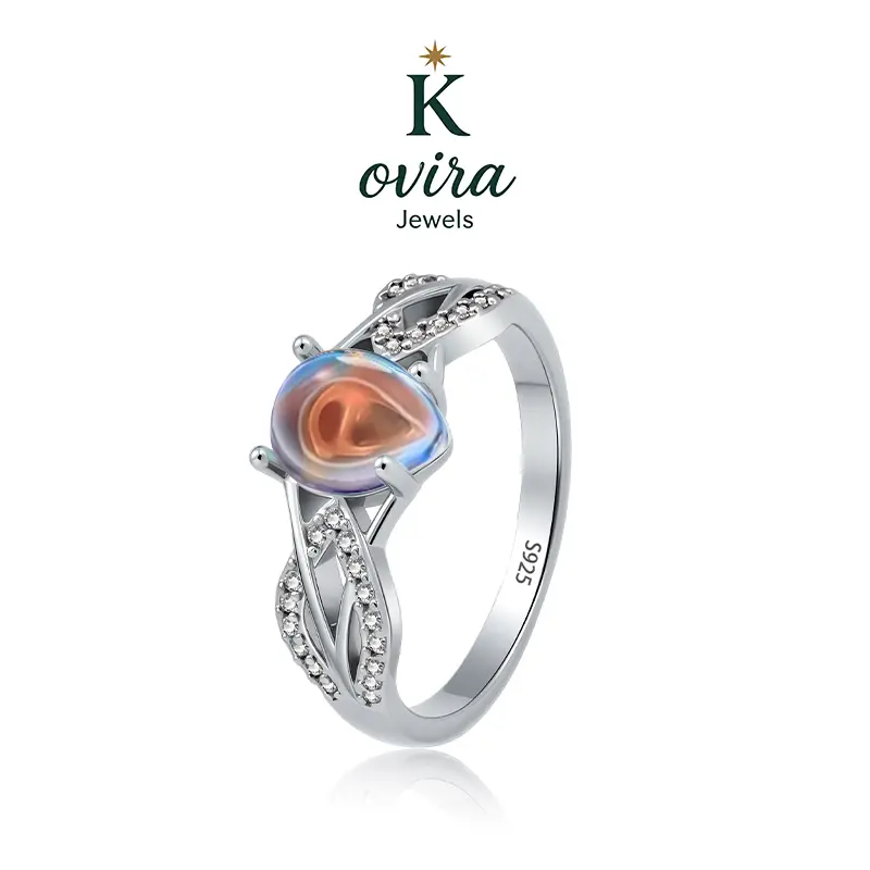 Kovira S925 Sterling Silver Moonstone Ring For Women, Twisted Infinity Band with Sparkling 5A Zircons, Birthday Anniversary Gift for Women