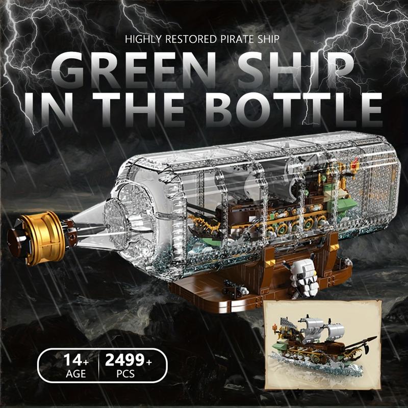 Green Pirate Ship In A Bottle Building Block Sets For Adults 2499pcs  Detachable Bottle Design Unique Home Decor With Stand Ideal Birthday Gifts