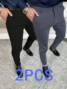 Men's Slim Fit Business Casual Pants, Comfortable All-Season Wear, Ideal for Daily Use, Two-Piece Set, Plain Pattern