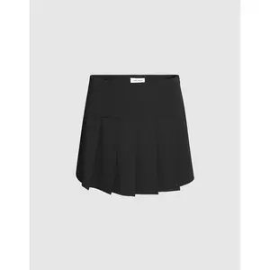 URBAN REVIVO 2026 Women's Basic Minimalist Plain Pleated Hip-Flattering Mini A-Line Black Skirt - Viscose-Polyester Fabric, Multi-Size Women's Bottoms