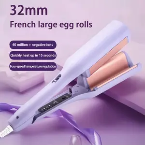 Wavy Chic 32MM French Wave Curling Iron with V-Shaped Barrel 4-Speed Temperature Control Lightweight Hair Styling Tool & Crimper Pink Electric Curler Comfort