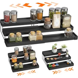 Expandable  Rack Organizer - 3 Tier Adjustable  Organizer for Cabinet & Countertop - Easy Visibility - Black