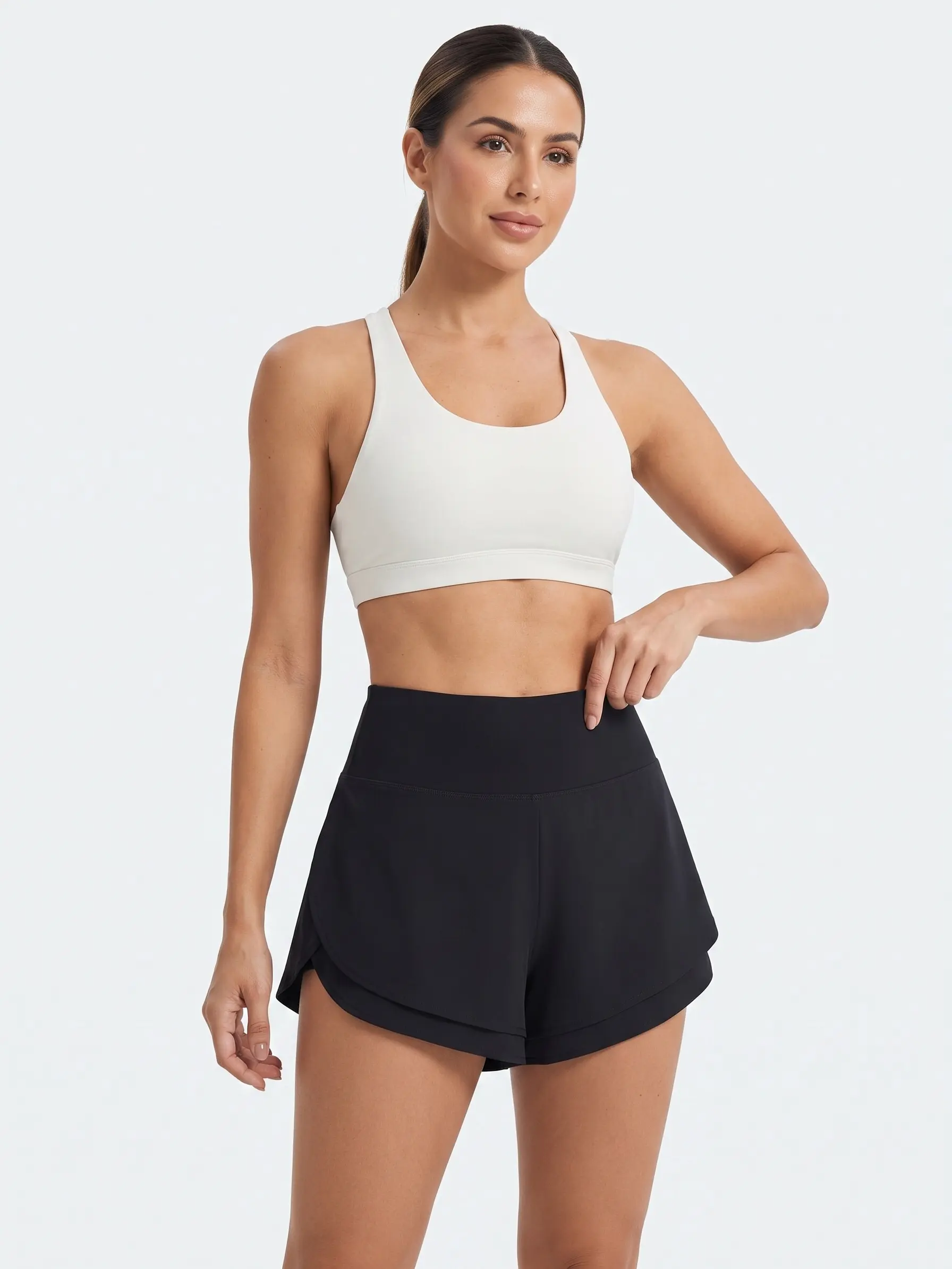 Baleaf Women's High Waisted 3" Solid Activewear Shorts, Lightweight Quick-Dry with Liner and Drawstring for Running, Gym, Female, High Rise, Athleisure Street Shorts, Sporty Chic, Solid Pattern, 3" High Waisted