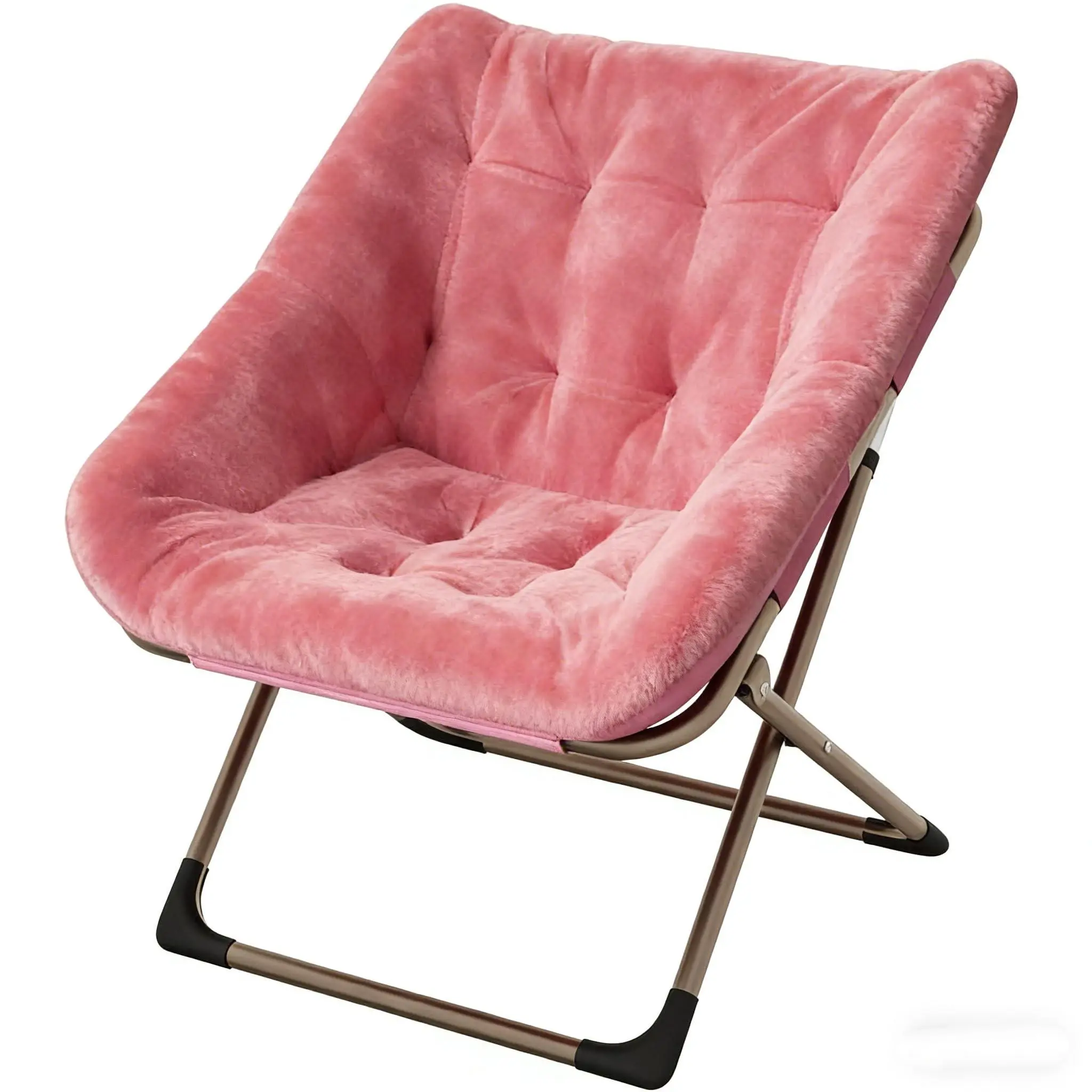 set of 2 Saucer Chairs for Adults, Soft Faux Fur Bedroom Chair, Foldable Living Room Chairs with Metal Frame, X-Large Reading Chairs for Adults Teens, No Assembly Required for Bedroom, Dorms, pink