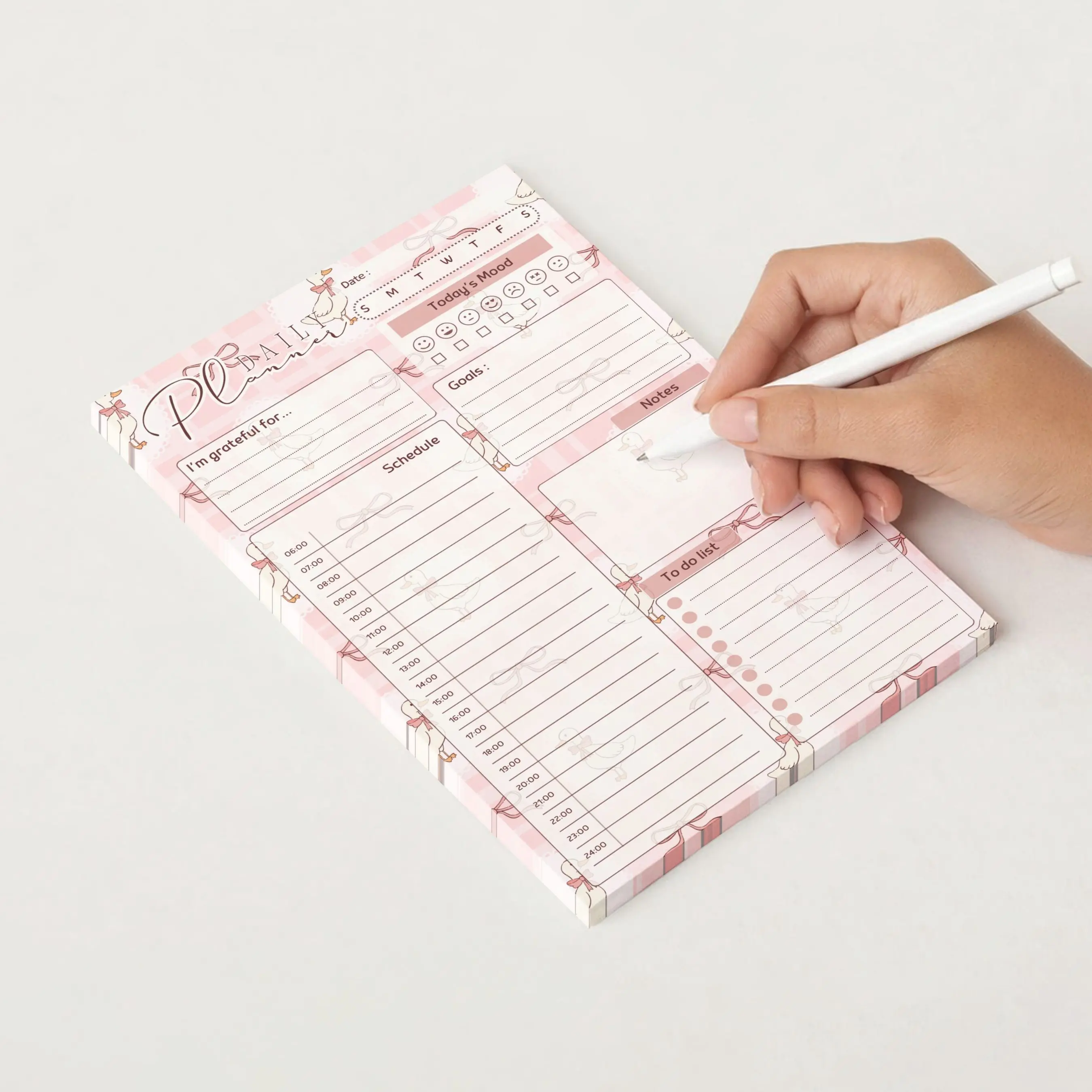 Daily Planner Notepad, 50 Sheets, Not Sticky 5 in x 8 in, Goose Aesthetic Pad