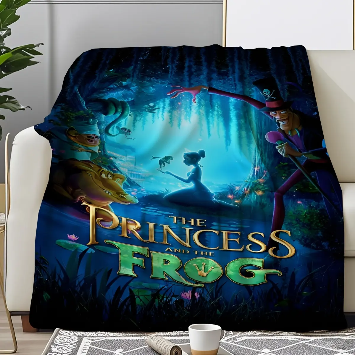 Princess Tiana Classic Microfibre Single-Side Print Cartoon Blanket - 80x60in, Soft, Warm, Durable, Breathable, Stain Resistant, Machine Washable, Home Bedding Throw, St. Patrick's Day Gift for Children