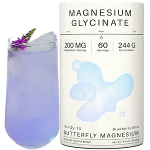 Magnesium Glycinate Powder - 200 mg Chelated Magnesium Bisglycinate Supplement - Sugar-Free Blueberry Flavor - Relaxation & Sleep - 8.6 Oz, 60 Serv
