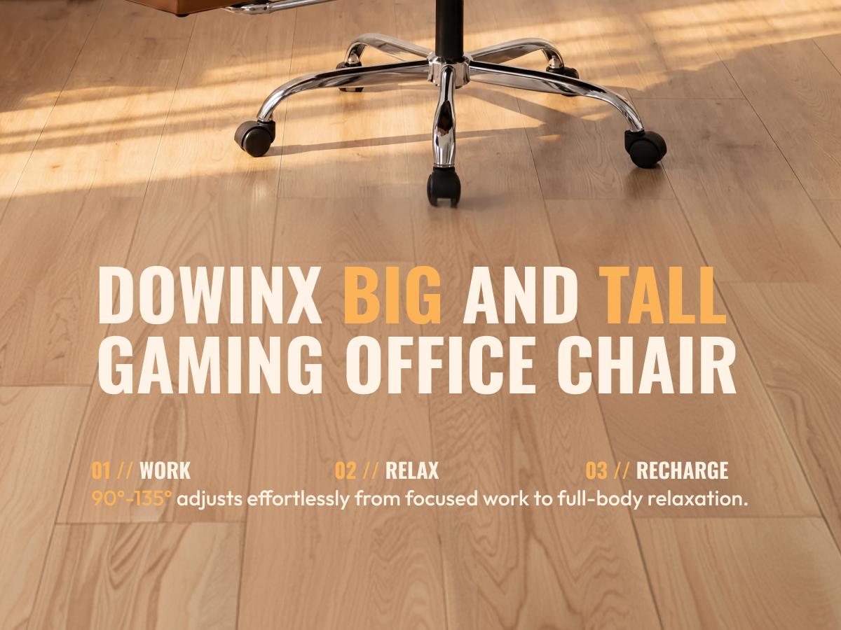 【Halloween Gift】Dowinx Big and Tall Modern Gaming Executive Office Chair, PU Leather with Pocket Spring Cushion, High Back, Linkage Arms, Footrest, Reclines 90-135°