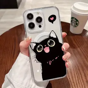 Charming Kitten Clear Acrylic Magnetic Phone Case for iPhone 17 E Air Pro ProMax iPhone16 15 14 Plus 13 12 Mini 11 X XS XR, Featuring Camera Protection, Fingerprint Resistance, And a Lightweight, Stylish Design.