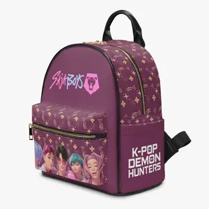 Dark Anime Fantasy PU Leather Backpack – Burgundy Accent Edition