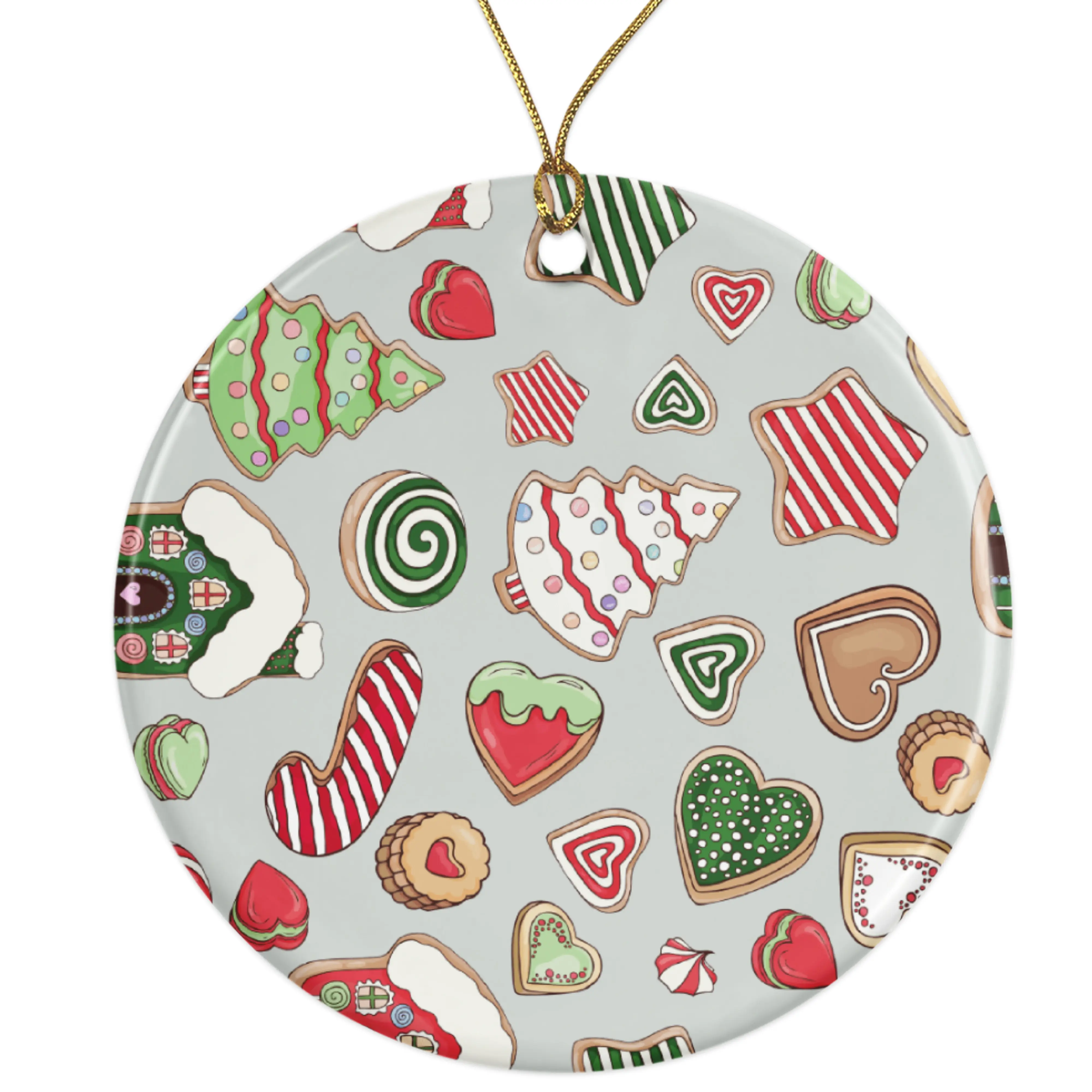 Christmas Cookies Ornament, Holiday Baking Pattern, Festive Decor, Sweet Treat, Cute Xmas Tree Ornament Ceramic Ornament - 3 Inch Christmas Tree Round Ornament - Xmas Holiday Decor - String Included - ORNW0260