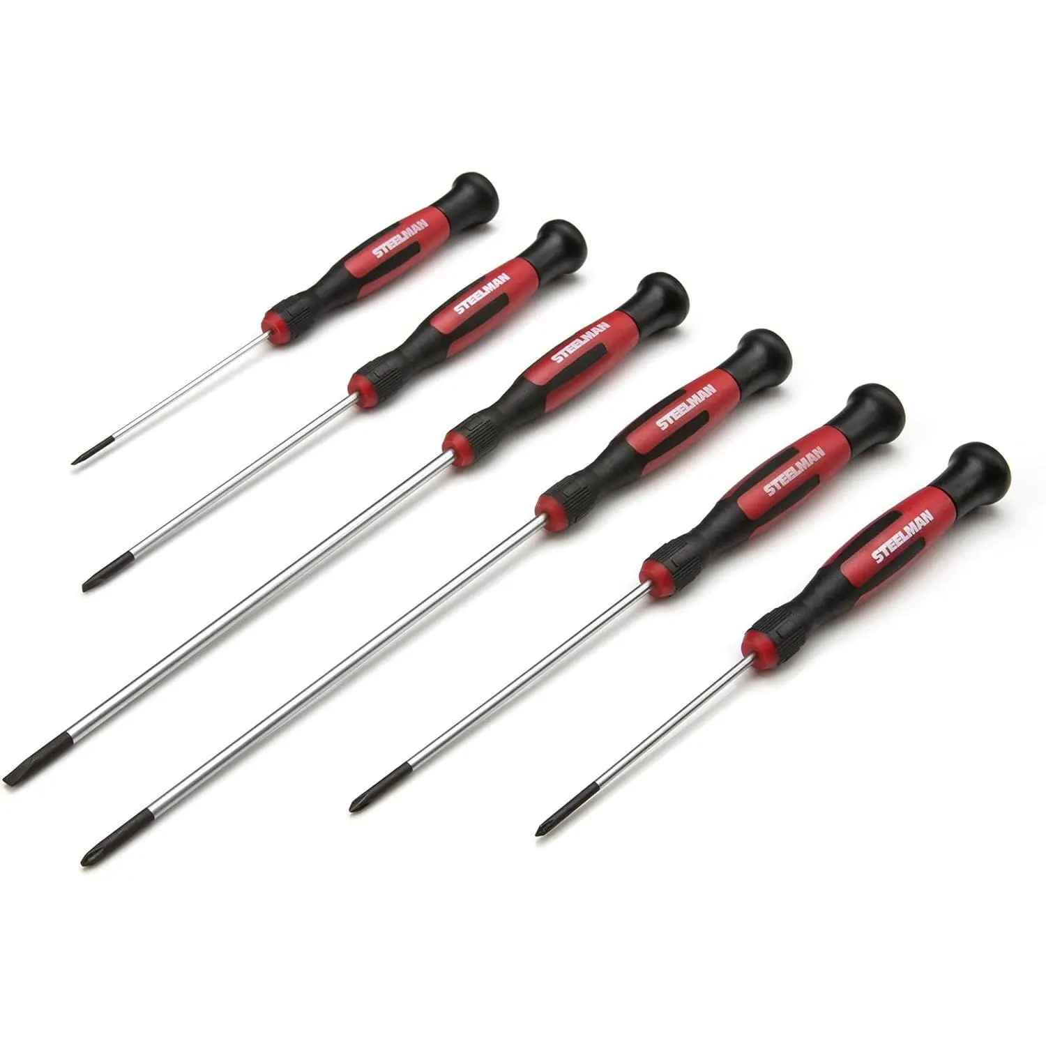Precision Shaft 6-Piece Long Electronics Screwdriver Set, Variety of Slotted/Phillips Sizes, Swivel-Head, Magnetic Tips