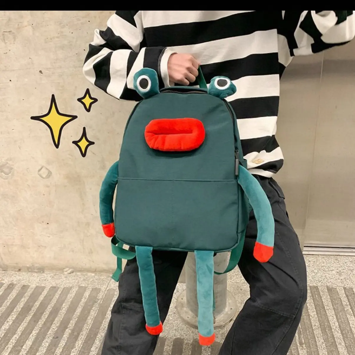 Cute Cartoon Frog Backpack with Dangling Arms and Legs – Fun Green Animal  Bag