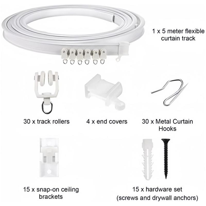 Flexible Curtain Track Kit, 5m Curtain Rail with Accessories, Adjustable Curtain Rods, Curtain Rod Bracket, Easy To Install Curtain Rail System for Home and Hospital Use