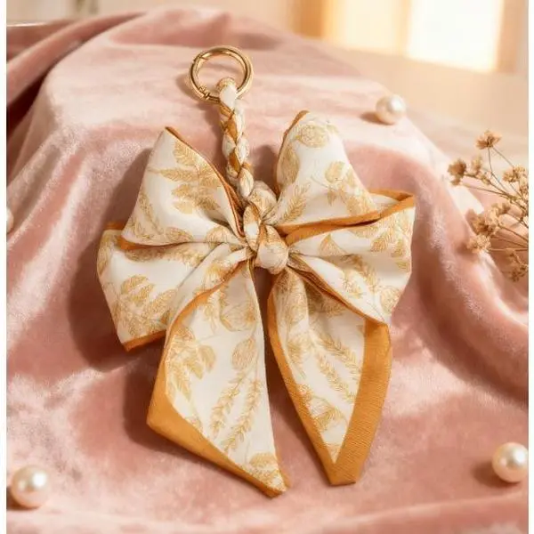 Trendy Fabric Bow Bag Charm, Cute Printed Bowknot Purse Charm Keychain, Aesthetic Cloth Bow Pendant Ornament, Fashion Handbag Accessory Gift for Women