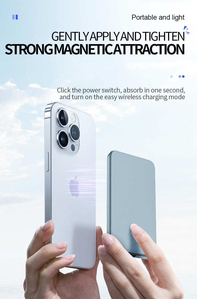 WESECUU 3-in-1 Wireless Power Bank 5000mAh 15W Fast Charging Ultra-Strong Magnets Metallic Body Design Compatible with MagSafe iPhone Models