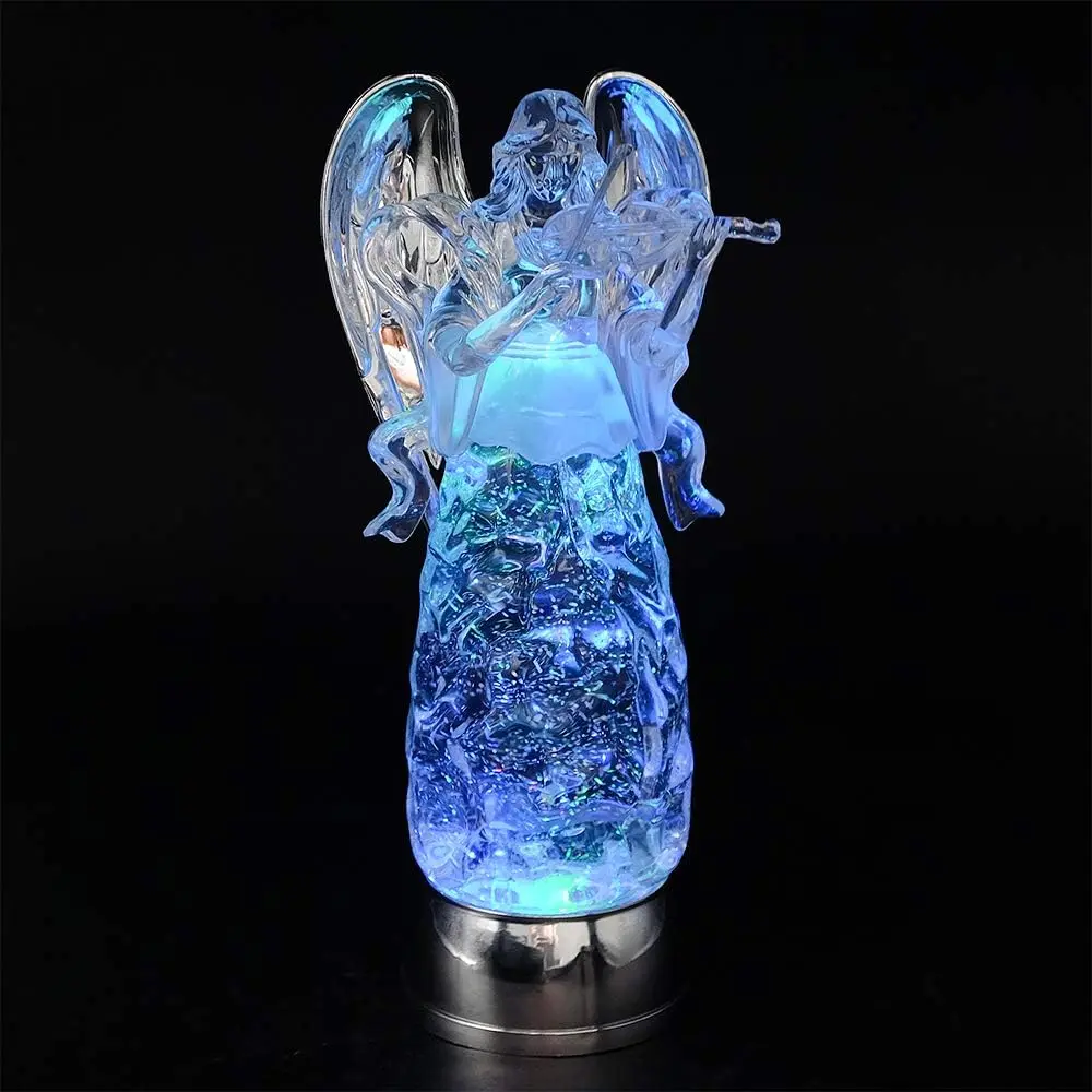 11" Angel Snow Globe Lantern  Operated with 6 Hour Timer Color Changing LED Light Violin Angel Swirling Glitter Water Lamp Thanksgiving Christmas Holiday Decor