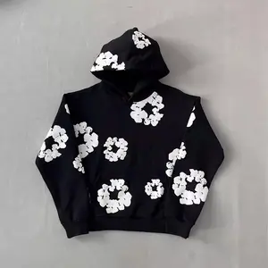 Denim Tea1s Women's Top Oversized Hoodie Casual Y2K Denim Tears Floral Teardrop Print Athletic Set American High Street Sweatshirt Fashion Polyester Fabric Black Floral Pattern Unisex Pullover