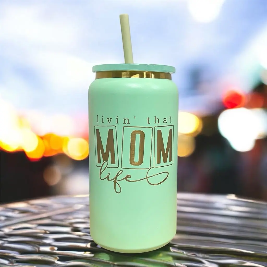 16oz Personalized Laser Engraved  Stainless Steel Can Tumbler, Gold plated Engraving