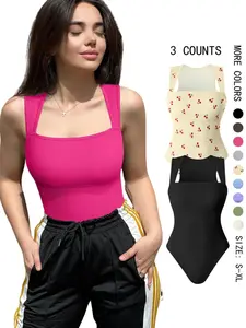 Women's Solid Color Ribbed Shapewear Bodysuit, Casual Comfy Breathable Firm Tummy Control Shaper for Daily Wear, Ladies Shapewear for All Seasons