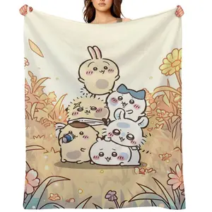 C-Chiikawas Throw Blanket For Men Winter Nap Cute Hachiware Autumn Party Flannel Fleece Blankets Womens Super Soft Bedding Throws Office Camping Air Conditioned Quilt All Seasons Home Decor Boys Girls Christmas Holiday Gift Cozy Blanket