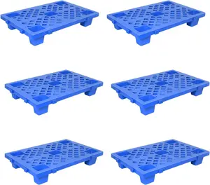 6 Pcs Plastic Pallets, Safety Storage Lightweight Nestable Spliceable Blue Polyethylene Pallets, Moisture-Proof Floor Pallet for Indoor Outdoor Storage, Garage and Warehouse(19.7" x 11.8" x 3.9")