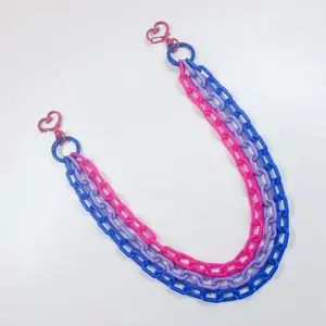 Bisexual Pride Flag Colors Layered Clip-On Pants Wallet Pocket Chain - Rainbow Kawaii Plastic Chains for LGBTQIA+ Support