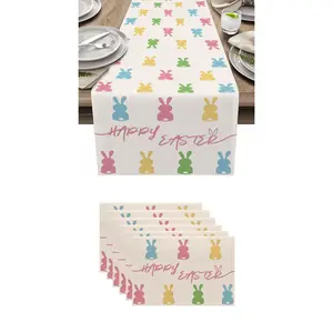 7pcs,Easter Bunny Table Runner Set, 7-Piece Spring Decor, Colorful Rabbit Placemats & Pillowcases, Indoor Outdoor Farmhouse Party Decoration