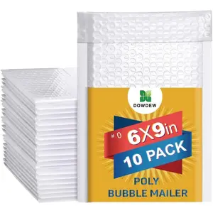 Water Resistant Bubble Envelope Mailers 10 Pack 6 inch x 9 inch #0 White Poly Padded Shipping Envelopes Self Sealing Cushioned Packaging Bags