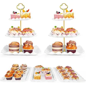 5 Pcs Dessert Table Display Set - 2 3-Tier Dessert Display Stands & 3 Serving Trays for Tea Parties, Birthdays & Baby Showers