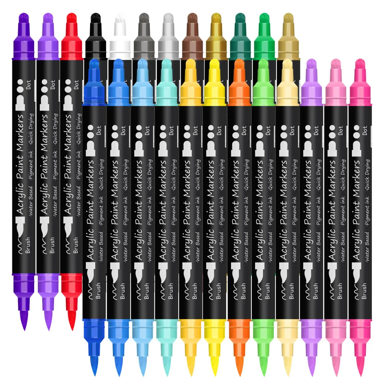 Double-ended Acrylic Markers, 24pcs/box Dual Tip Acrylic Paint Markers, Durable Watercolor Markers For DIY Crafts & Arts