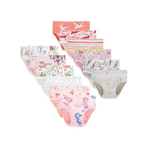 12pcs/Set Young Girls' Comfortable And Breathable Triangle Panties With Elements Like Mermaid, Dancing Girl, Multicolor Stripes, Balloon Castle, Etc. kids training pants