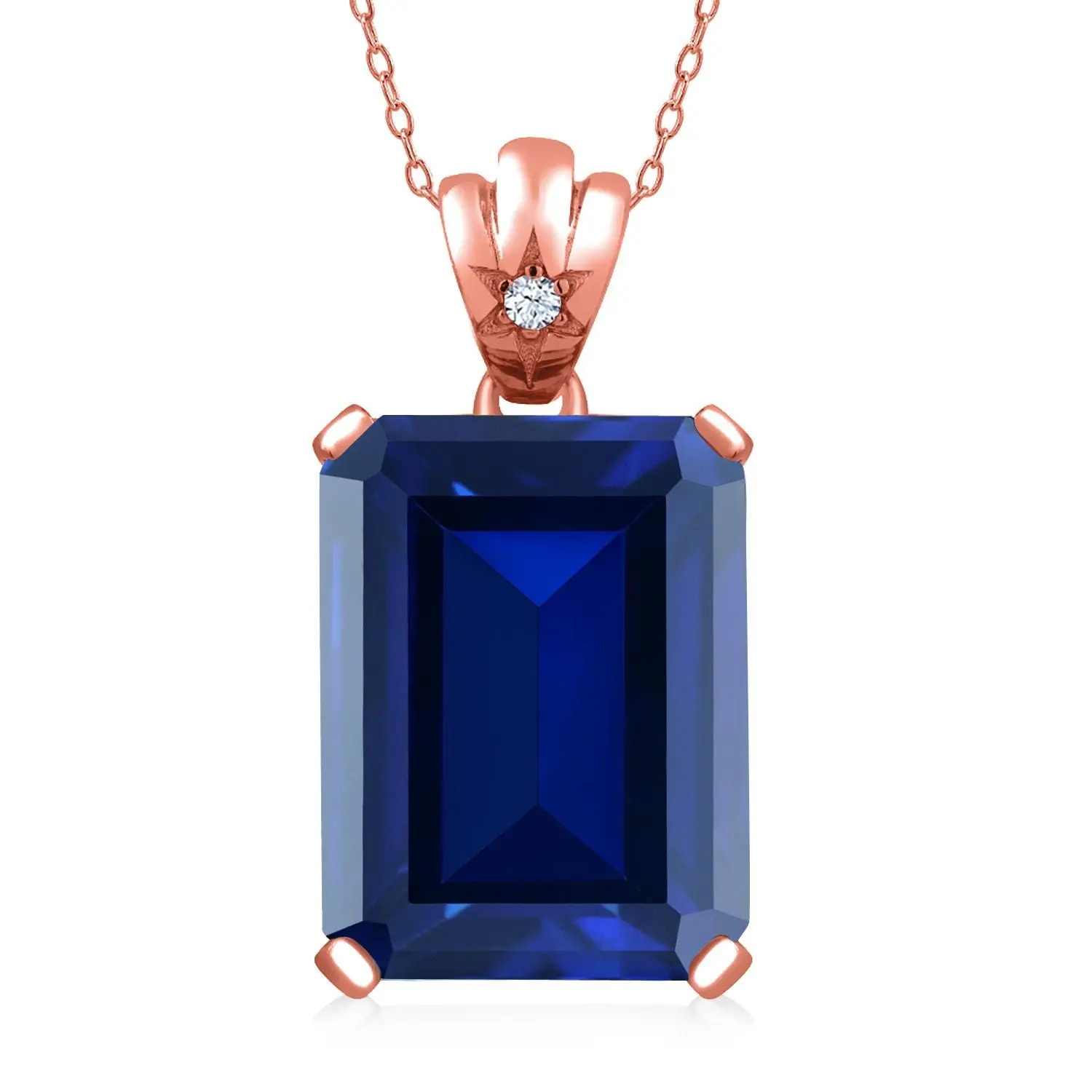 Gemstone Birthstone and White Topaz Pendant Necklace for Women in 18K Rose Gold Plated Silver | Emerald Cut 18X13MM with 1.8MM Accent in Star-Set Bail | 18 Inch Chain | Fine Jewelry for Her Mom Wife