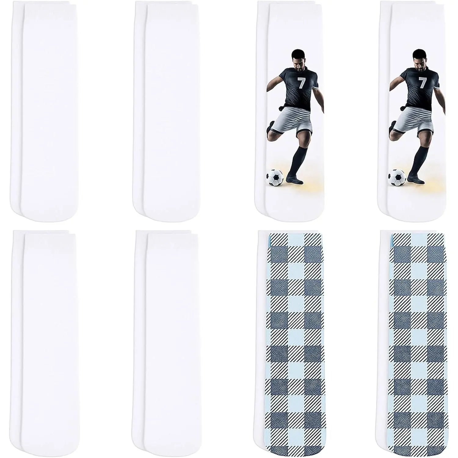 8-Pair Blank Polyester Sublimation Socks - 15.7in Classic Menswear Activewear Sportswear, Personalized Printable Athletic Socks for Men, DIY Love Gifts & Party Supplies, Breathable, Simple, Valentines Day, Birthday, Unisex